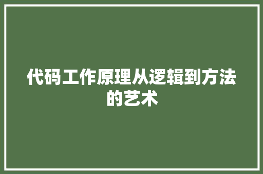 代码工作原理从逻辑到方法的艺术