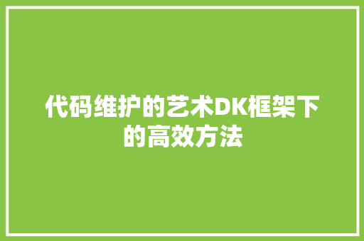 代码维护的艺术DK框架下的高效方法