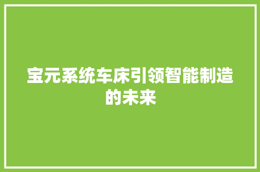 宝元系统车床引领智能制造的未来
