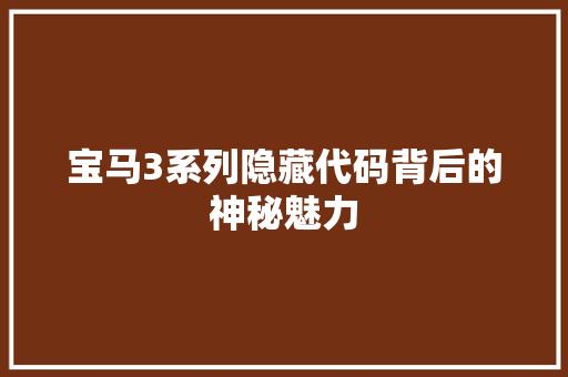 宝马3系列隐藏代码背后的神秘魅力
