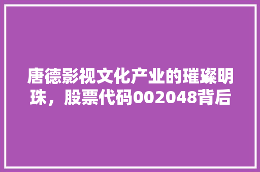 唐德影视文化产业的璀璨明珠，股票代码002048背后的故事
