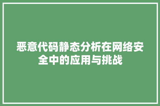 恶意代码静态分析在网络安全中的应用与挑战