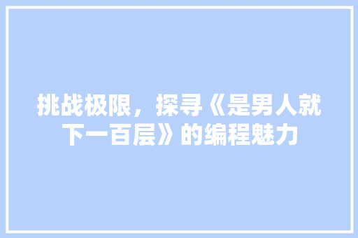 挑战极限，探寻《是男人就下一百层》的编程魅力