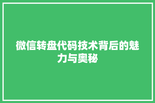 微信转盘代码技术背后的魅力与奥秘