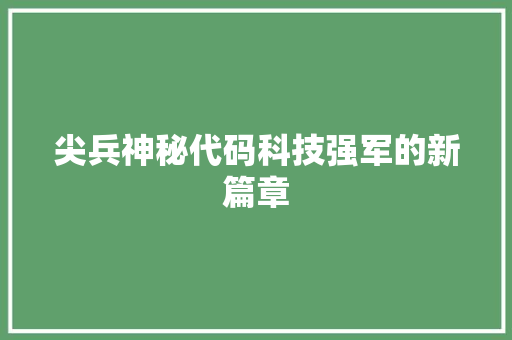 尖兵神秘代码科技强军的新篇章