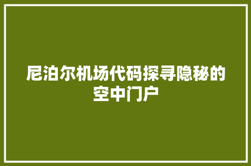 尼泊尔机场代码探寻隐秘的空中门户
