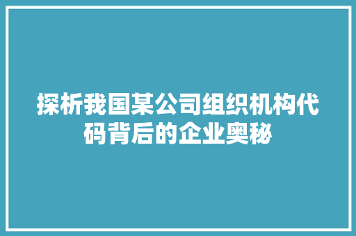 探析我国某公司组织机构代码背后的企业奥秘