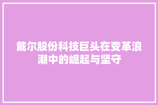 戴尔股份科技巨头在变革浪潮中的崛起与坚守