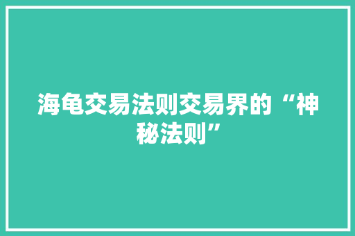 海龟交易法则交易界的“神秘法则”