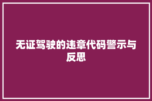 无证驾驶的违章代码警示与反思