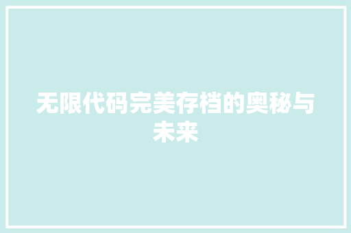 无限代码完美存档的奥秘与未来