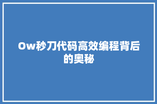 Ow秒刀代码高效编程背后的奥秘