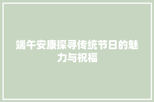 端午安康探寻传统节日的魅力与祝福