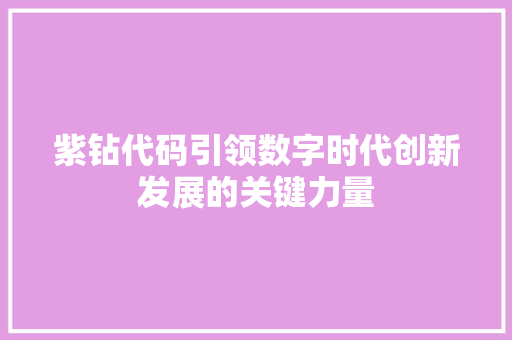 紫钻代码引领数字时代创新发展的关键力量