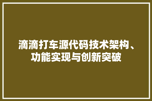 滴滴打车源代码技术架构、功能实现与创新突破