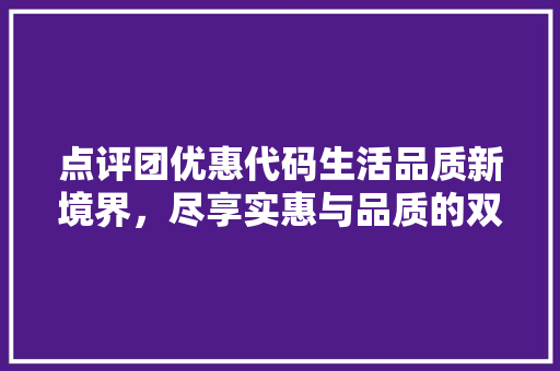 点评团优惠代码生活品质新境界，尽享实惠与品质的双重盛宴