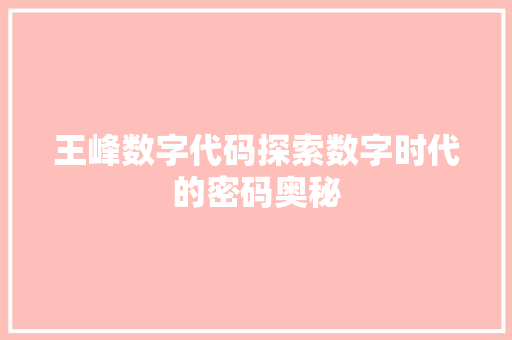 王峰数字代码探索数字时代的密码奥秘