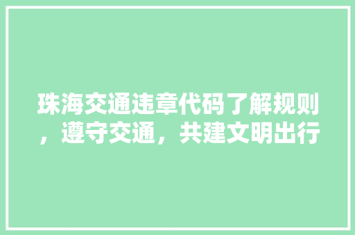 珠海交通违章代码了解规则，遵守交通，共建文明出行环境