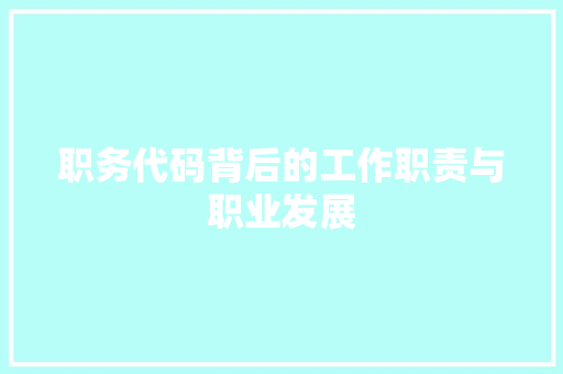 职务代码背后的工作职责与职业发展