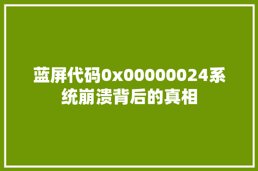 蓝屏代码0x00000024系统崩溃背后的真相