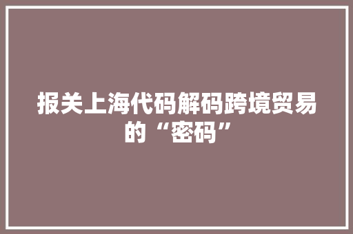 报关上海代码解码跨境贸易的“密码”