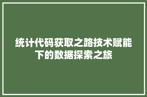统计代码获取之路技术赋能下的数据探索之旅