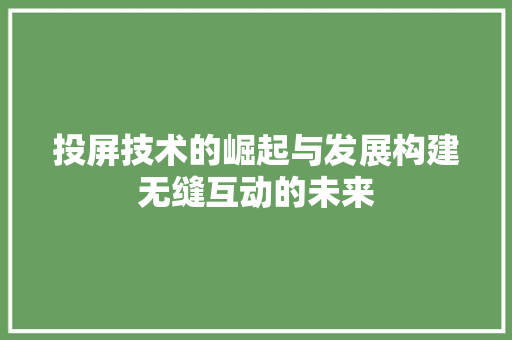 投屏技术的崛起与发展构建无缝互动的未来
