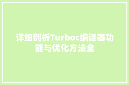 详细剖析Turboc编译器功能与优化方法全