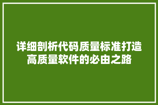 详细剖析代码质量标准打造高质量软件的必由之路