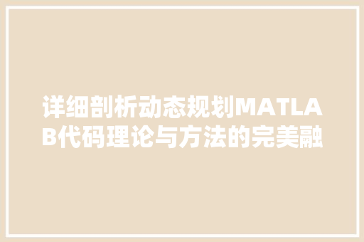详细剖析动态规划MATLAB代码理论与方法的完美融合