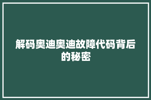 解码奥迪奥迪故障代码背后的秘密