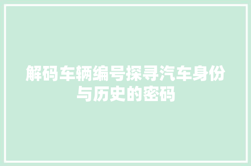 解码车辆编号探寻汽车身份与历史的密码