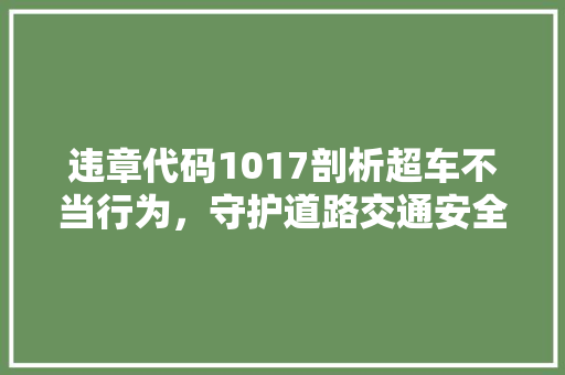 违章代码1017剖析超车不当行为，守护道路交通安全