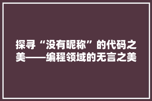 探寻“没有昵称”的代码之美——编程领域的无言之美