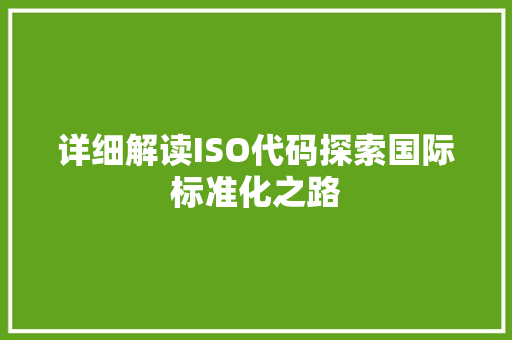 详细解读ISO代码探索国际标准化之路