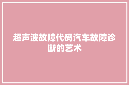 超声波故障代码汽车故障诊断的艺术