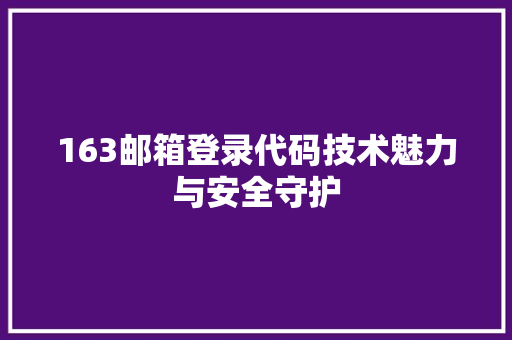 163邮箱登录代码技术魅力与安全守护