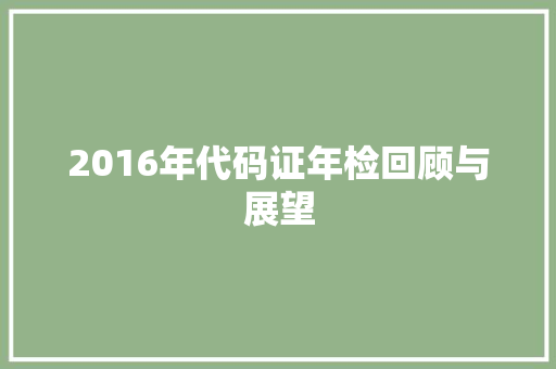 2016年代码证年检回顾与展望