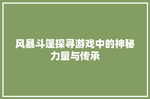 风暴斗篷探寻游戏中的神秘力量与传承