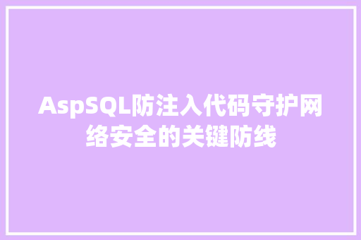 AspSQL防注入代码守护网络安全的关键防线