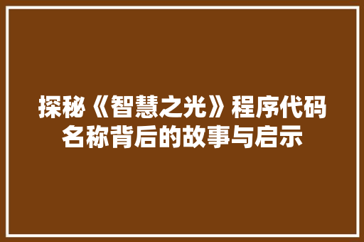 探秘《智慧之光》程序代码名称背后的故事与启示
