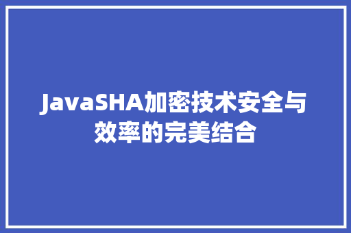 JavaSHA加密技术安全与效率的完美结合