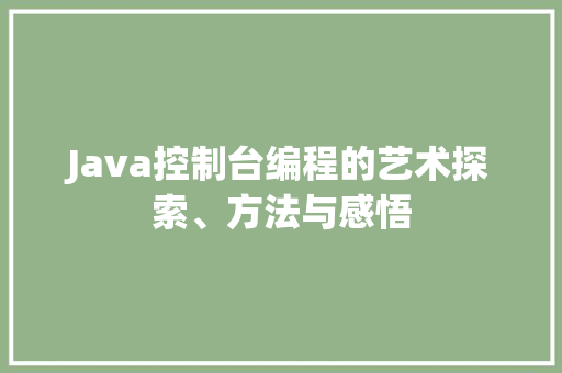 Java控制台编程的艺术探索、方法与感悟