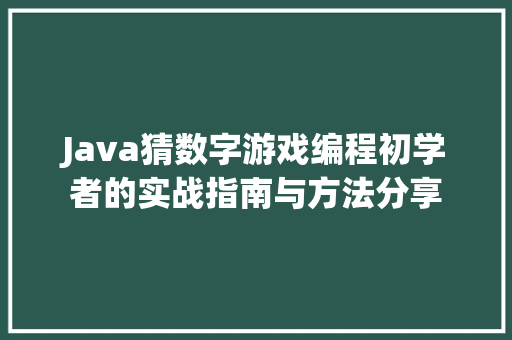 Java猜数字游戏编程初学者的实战指南与方法分享