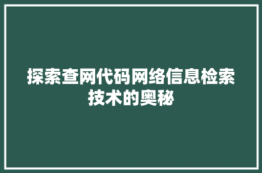 探索查网代码网络信息检索技术的奥秘