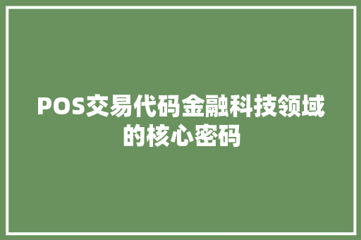 POS交易代码金融科技领域的核心密码