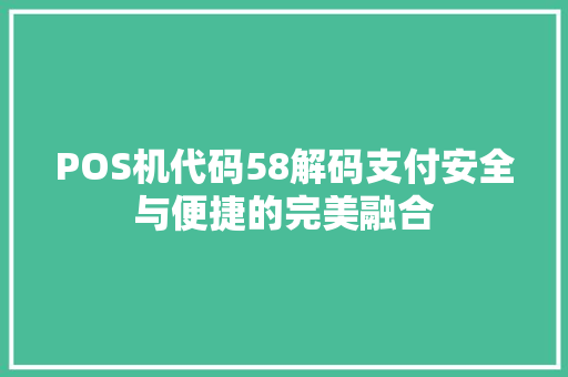 POS机代码58解码支付安全与便捷的完美融合