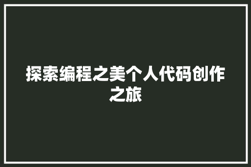 探索编程之美个人代码创作之旅