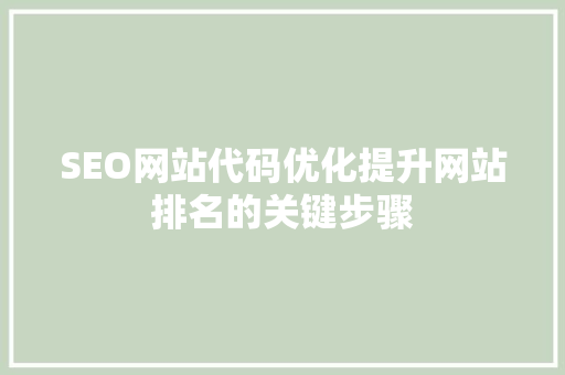 SEO网站代码优化提升网站排名的关键步骤