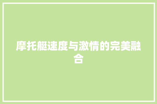 摩托艇速度与激情的完美融合